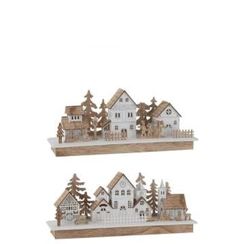 Deco winter led huizen hout naturel/wit large assortiment van 2