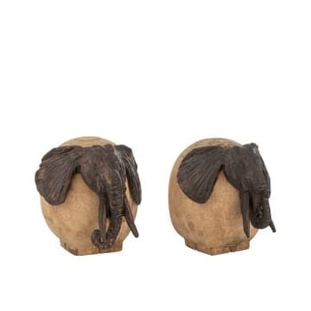Olifant hout metaal naturel/brons assortiment van 2