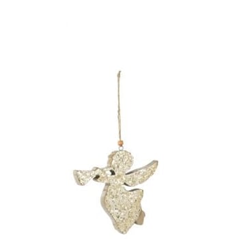 Hanger engel trompet mango hout glitter l