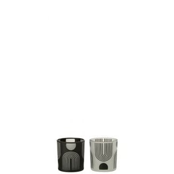 Theelicht houder nordic glas mat/zwart/wit assortiment van 2
