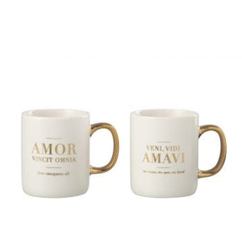 Tas bericht amour latin porselein wit / goud assortiment van 2
