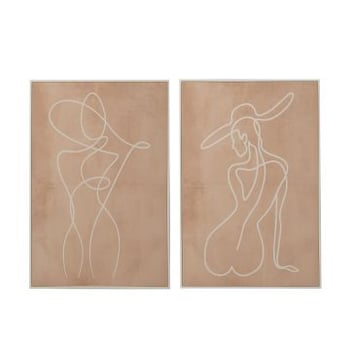 Kader vrouw lijnen canvas/hout wit/peche assortiment van twee