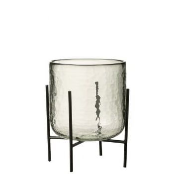 Windlicht staand glas/ijzer transparant large
