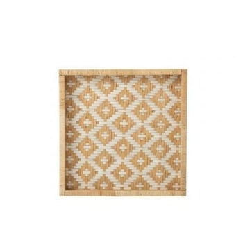 Plateau vierkant patronen rotan naturel/wit