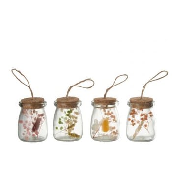 Hangende flessen kleurrijk gedroogde bloemen glas mix small assortiment van 4