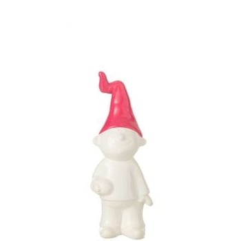 Kabouter staand keramiek wit/fuschia small