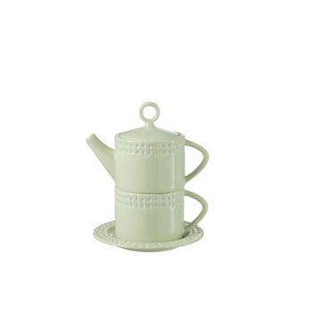 Theepot and theemok keramiek groen
