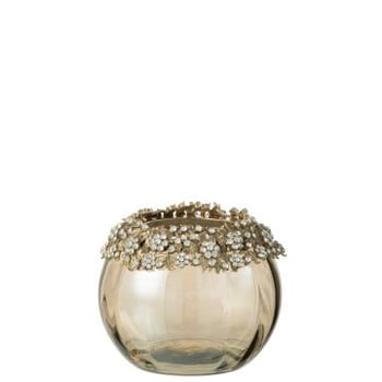 Theelichthouder volve metaal/glas goud/brons medium