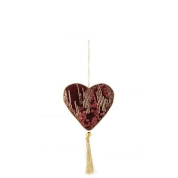 Hart hanger pailletten textiel burgundy