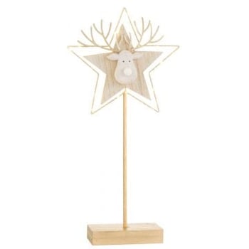 Rendier/ster op voet+led hout goud/wit large