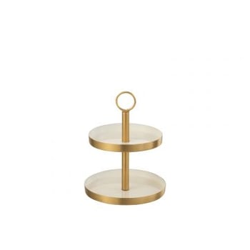 Cake staander rond 2 niveaus metaal wit/goud