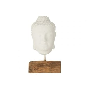 Decoratie hoofd teakhout/cement wit/naturel
