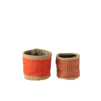 Set van 2 mand rond+band jute naturel/oranje xs/s