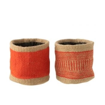 Mand rond+band jute naturel/oranje large assortiment van 2