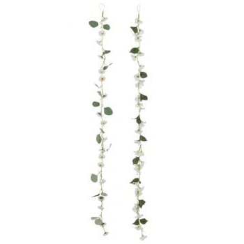 Slinger bloemen+blaadjes plastiek wit/groen assortiment van twee