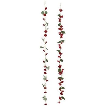 Slinger bloemen+blaadjes plastiek rood/groen assortiment van twee