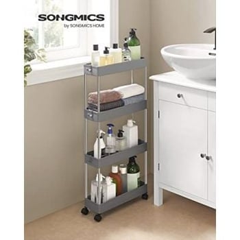 4-Tier Slide Out Storage Trolley | Ruimtebesparende Rolling Cart | Grijs
