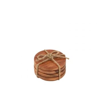 Set van 4 onderzetters rond aca hout donker naturel