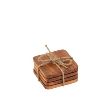 Set van 4 onderzetters vierkant aca hout donker naturel