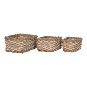 Set van 3 manden van wit/natuurzeegras en papier.