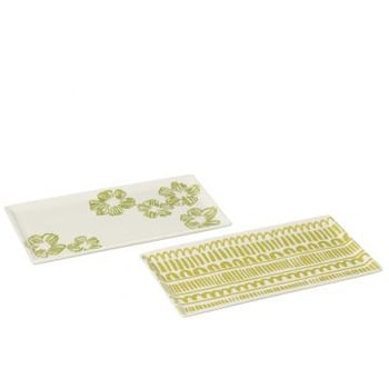 Bord bloemen/strepen rechthoek keramiek groen assortiment van 2