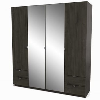 Kleerkast Melinda 4 draaideuren, 4 lades, 6 legplanken en 2 kledingroedes-Waterford eik