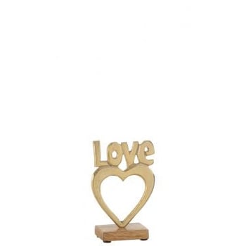 Love hart op voet aluminium/hout goud small