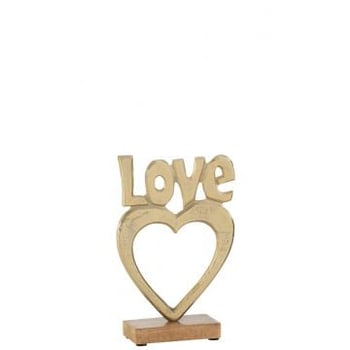 Love hart op voet aluminium/hout goud large