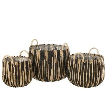 Set van 3 mand maste mais/ijzer zwart/naturel