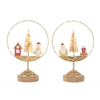 Cirkel op voet led kerstman/sneeuwman goud/roest assortiment van 2