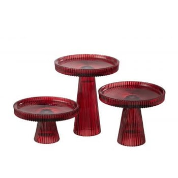 Set van 3 taarthouder nelly glas rood