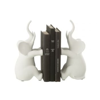 Set 2 boekensteun olifant zittend polyresin wit