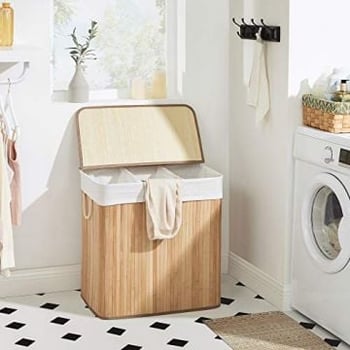 Opvouwbare wasmand met deksel, 150L, sorteren 3 secties