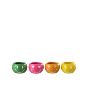 Bloempot smiley porselein mix small assortiment van 4
