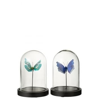 Stolp vlinder glas/papier blauw small assortiment van 2