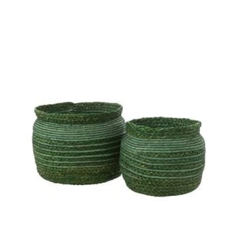 Set van 2 mand gevlochten rand zeegras groen