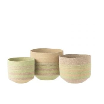 Set van 3 mand strepen zeegras naturel/groen