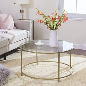 Glazen salontafel met gouden stalen frame: Stijlvol en duurzaam