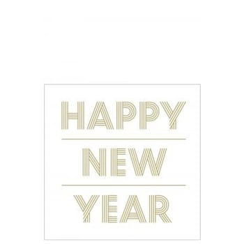 Pak 20 servetten happy newyear papier wit/goud large