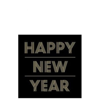 Pak 20 servetten happy newyear papier zwart/goud large