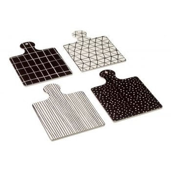 Kaasservies in doos keramiek zwart/wit assortiment van 4