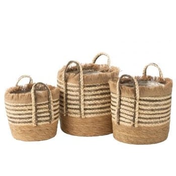 Set van 3 bloempotten riet/plastiek naturel/bruin