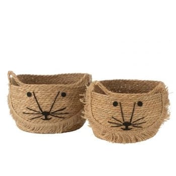 Set van 2 manden kitty riet naturel/zwart