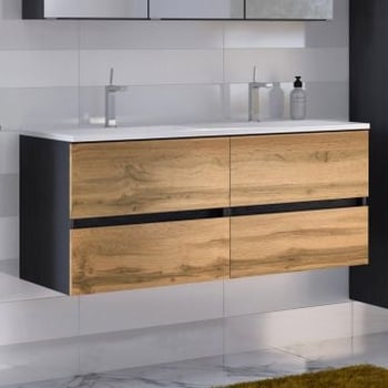Wastafelmeubel Luna 120cm met dubbele wastafel en 4 lades - grafiet/eik