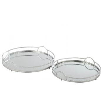 Set van 2 plateau rond spiegel ijzer zilver