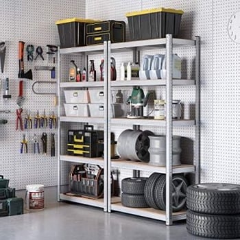 Stalen stellingunits met 5 verdiepingen, set van 2, montage zonder gereedschap, 875 kg, garage