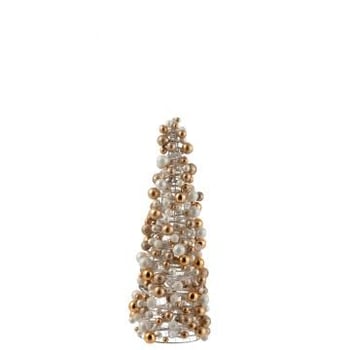 Kegel mini kerstballen ecru/goud small