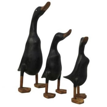 Handgemaakte Houten Eend Set - Zwart
