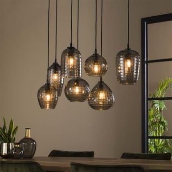 Hanglamp Jairo 7 lichtbronnen - gerookt glas