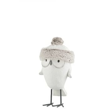 Uil muts winter magnesia wit/grijs small